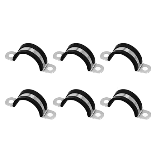 WUSHADEHANS Schlauchschellen, 6 Stück Edelstahl-Kabelschelle, Drahtschelle, Schellen, Schwarze Gummi-isolierte Klemme, Edelstahl-Rohrschelle, Kordelklemme, Klebestreifen(40mm) von WUSHADEHANS