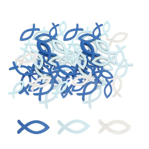 WUSJCOF 66 Stück Holz Deko Fische Streudeko Taufe, Deko Taufe Junge Tischdeko Taufe Konfirmation Deko von WUSJCOF