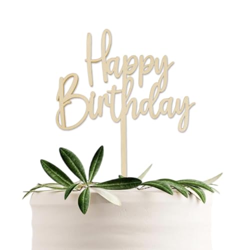 WUSJCOF BETESSIN Tortendeko Geburtstag Holz - Happy Birthday Cake Topper - Tortenstecker für Geburtstagstorte - Kuchendekoration zum Geburtstag für Kinder und Erwachsene von WUSJCOF