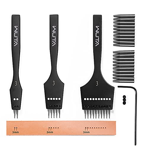 WUTA Abnehmbarer Kreis-Leder-Locher, Schnürung, professionelles Arbeitshandwerkzeug-Set, runder Lochstanzer, Bastelarbeiten, Meißel, Schneide-Set, 2. Generation, 3 mm (2+5+10) von WUTA