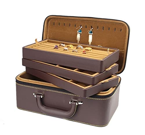 Schmuckaufbewahrung Schmuckkästchen PU-Leder Tragbare Schmuckschatulle Organizer Dreischichtiger Schmuck-Display-Aufbewahrungskoffer Für Halsketten-Ohrringe-Armbänder-Ringe Schmuckschatulle Damen von WUTIANBAO