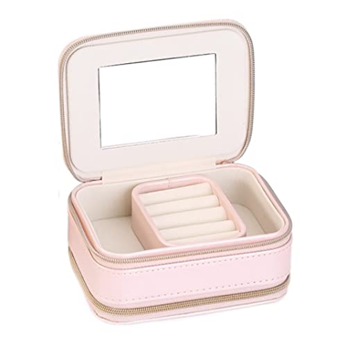 Schmuckaufbewahrung Schmuckkästchen PU Schmuckschatulle Kleine Schmuckschatulle Verspiegelter Schmuck Organizer Ringe Ohrringe Schmuck Reisekoffer Outdoor Vitrine Schmuckschatulle Damen(Pink) von WUTIANBAO