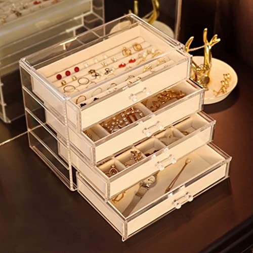 WUTIANBAO Schmuckaufbewahrung Schmuckkästchen 4 Schichten Schublade Schmuck Organizer Box Exquisite Schmuck Aufbewahrungsbox Transparent Große Kapazität Schmuckhalter Schmuckschatulle Damen von WUTIANBAO