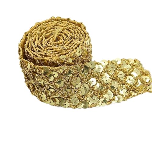 Fransen,Fransenbesatz,Kurzwarenbesatz, 3,5 cm Bling Stretch Trim Glitter Mesh Spitze Band Glänzende Nähen Pailletten Band for Halloween Meerjungfrau Kleid Stirnband Kostüm(Gold,11 Yards) von WWBPOIUY