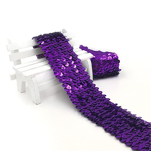 Fransen,Fransenbesatz,Kurzwarenbesatz, 4,8 cm Bling Stretch Trim Glänzende Nähen Pailletten Band Spitze Band Glitter Mesh for Halloween Meerjungfrau Kleid Stirnband Kostüm(Deep Purple,5 Meters) von WWBPOIUY