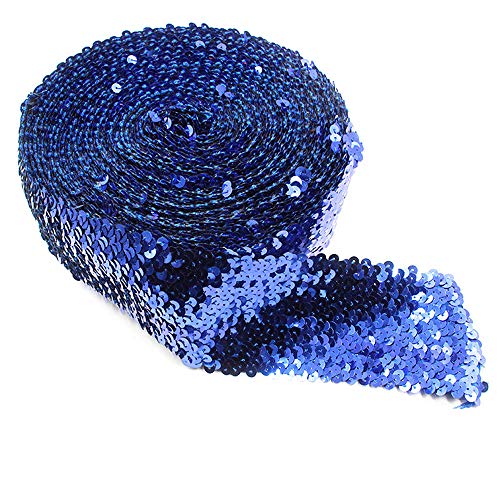 Fransen,Fransenbesatz,Kurzwarenbesatz, 7,5 cm Bling Stretch Trim Glänzende Nähen Pailletten Band Glitter Mesh Spitze Band for Halloween Meerjungfrau Kleid Stirnband Kostüm(Navy Blue,6 Meters) von WWBPOIUY