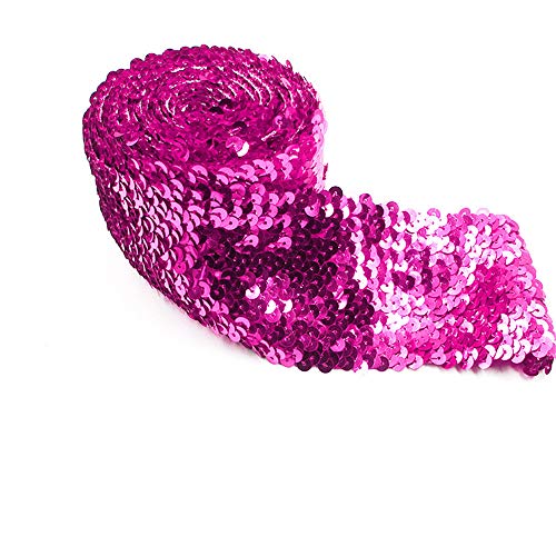 Fransen,Fransenbesatz,Kurzwarenbesatz, 7,5 cm Bling Stretch Trim Glänzende Nähen Pailletten Band Glitter Mesh Spitze Band for Halloween Meerjungfrau Kleid Stirnband Kostüm(Rose Red,5 Meters) von WWBPOIUY