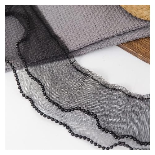 Fransen,Fransenbesatz,Kurzwarenbesatz, 8cm Perlen Kanten Besätze Perle gesammelt Tüll Rüschen Trim Kanten Chiffon Spitze Trim Hochzeit Braut Kleid DIY Dekor(Black,3 Yards) von WWBPOIUY