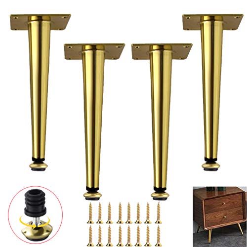 WWERTYY Verstellbares Möbelbein-Set aus Metall, goldene Sofa-Ersatzbeine, TV-Schrankfüße, höhenverstellbar 0,1 cm, konisches Design, gerades goldenes Finish (43,5 cm) von WWERTYY