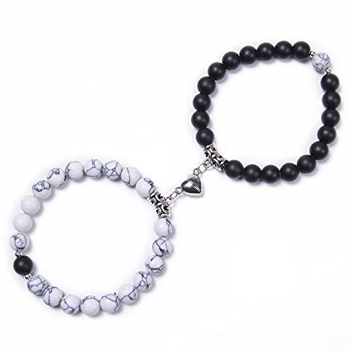 WWHJR 2 Stück/Set Herzform Magnet Anhänger Armband Paare Liebe bedeutungsvolle Naturstein Armreifen Schmuck 8 mm Perlen Strench Heart Shaped Magnet Kristall Armband von WWHJR