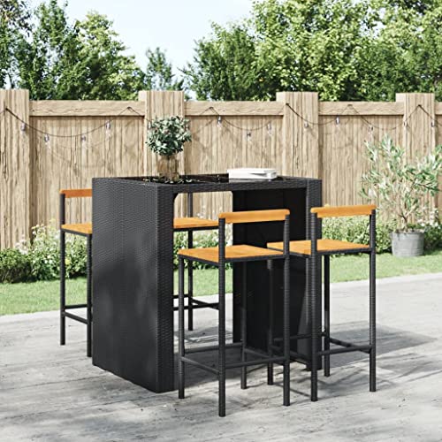 WWWASASA Stühle-Barhocker 4 STK. Schwarz Poly Rattan und Massivholz Akazie-Möbel von WWWASASA