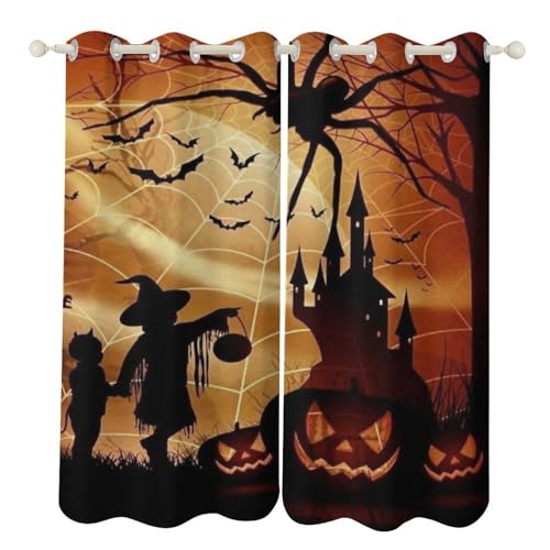 WWYLHJ Halloween Gardinenschals Ösenvorhänge Vorhänge 150 * 166cm BxH Für Kinderzimmer Babyzimmer,Blickdichte Blackout mit Ösen 2Er Set,Verdunkelungs Vorhänge,Wohnzimmer Schlafzimmer Thermo Gardinen von WWYLHJ