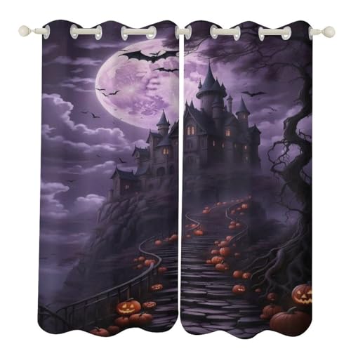 WWYLHJ Halloween Gardinenschals Ösenvorhänge Vorhänge 150 * 166cm BxH Für Kinderzimmer Babyzimmer,Blickdichte Blackout mit Ösen 2Er Set,Verdunkelungs Vorhänge,Wohnzimmer Schlafzimmer Thermo Gardinen von WWYLHJ