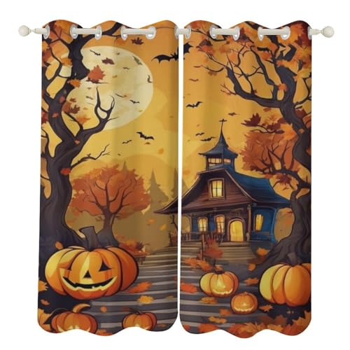 WWYLHJ Halloween Gardinenschals mit Ösen Vorhänge 140 * 160cm BxH Für Kinderzimmer Babyzimmer,Blickdichte Blackout Ösenvorhänge 2Er Set,Verdunkelungs Vorhänge,Wohnzimmer Schlafzimmer Thermo Gardinen von WWYLHJ