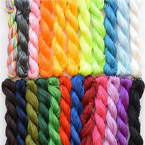 WWYSSZ 20 Stücke 1mm Seide Nylonschnur Geflochtene Chinesische Knotenschnur Nylonfaden Makramee Garn Armband Gewinde, für Halskette, Perlen, Handwerk DIY, 25M Jede Farbe von WWYSSZ