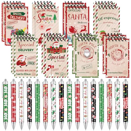 WWmily 32-teiliges Weihnachts-Schreibwaren-Set, Großpackung Weihnachts-Notizbuch und Stift, Mini-Weihnachts-Notizblöcke, Schneemann, Weihnachtsmann, Kugelschreiber für Weihnachten, Party, Goodie Bag, von WWmily