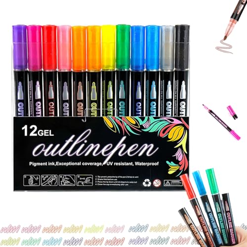 WXBZMOKW Glitzerstifte Magische Stifte, 12/24 Farben Outline Marker, Double Line Filzstifte Stifte, Notizbuchstift für Gestaltung von Scrapbooking Gästebüchern und Fotoalben, 2-12 Jahre von WXBZMOKW