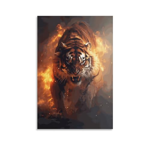 Kunst – Feuriger Tiger, Leinwanddruck, Ölgemälde, Reproduktion klassischer Kunstwerke, Bilder auf Leinwand, Wandkunst für Zuhause, Büro, 30 x 45 cm von WXMMoney