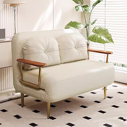 WXQZHF Ausziehcouch, Queensize-Bett, tragbares Klappbett für Erwachsene, 6-Fach verstellbare Rückenlehne für Wohnzimmer, Apartment, Büro (Tech-Leder/Samtstoff) (Beige, 190 x 100 x 33 cm) von WXQZHF