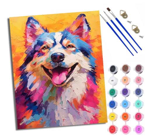 Malen Nach Zahlen Erwachsene Paint by Numbers Malen Nach Zahlen mit Pinseln und Acrylfarben Bunter Alaskan Hund Handgemalte Ölgemälde Leinwand für Home Décor Mit Rahmen Malen Nach Zahlen Erwachsene Paint by Numbers Malen Nach Zahlen mit Pinseln und Acrylfarben Bunter Alaskan Hund Handgemalte Ölgemälde Leinwand für Home Décor Mit Rahmen von WXRWANG