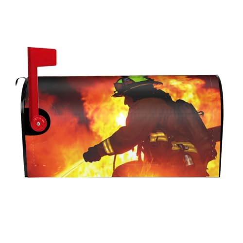 Feuerwehrmann Feuerwehrmann Flamme Druck Briefkastenabdeckungen magnetisch Standardgröße wasserdicht Briefkasten Wraps Post Briefkasten für Hof, Garten, Hof, Zaun, Dekoration, 53,3 x 45,7 cm, 64,8 x von WXWJSHMGC