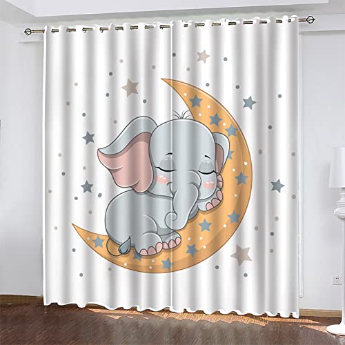 Vorhang Blickdicht 2er Set Gute Nacht Baby Elefant Thermovorhang Kälteschutz Vorhang Vorhänge Blickdicht Thermogardine ösenvorhangVorhänge Wohnzimmer Gardinen Mit Kinder 2 x 75 x 166 cm von WXYDDXC