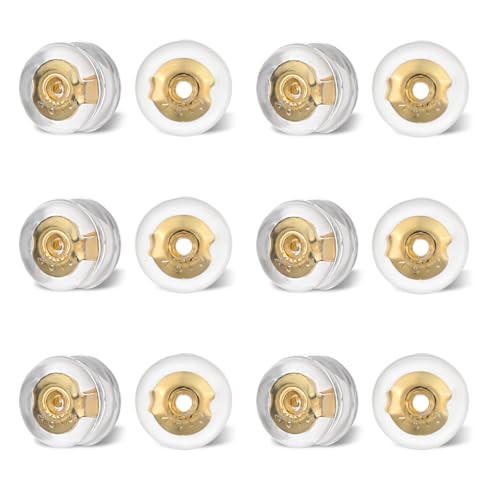 12 Stück Sichere Ohrring Verschlüsse Golden Silikon-Ersatz für Ohrstecker Transparent Hängende Ohren Verschluss Stecker für Basteln Schmuck Damen Herren von WY LIGHTING LEVEL