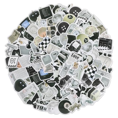 122 Stück Schwarz Weiß Sticker Set Aesthetic Vintage Aufkleber Wasserfest Scrapbook Zubehör DIY Basteln Deko für Scrapbooking Laptop Fahrrad Teenager Jugendliche Skateboard Handy Koffer Helm Motorrad von WY LIGHTING LEVEL