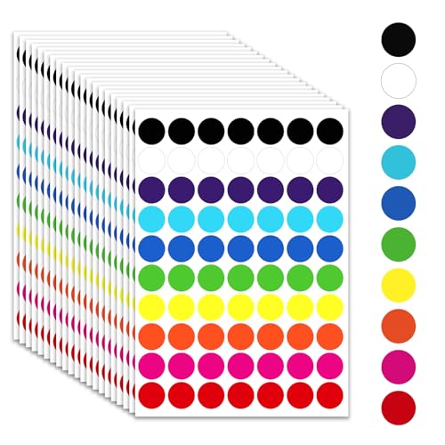 1400 Stück Klebepunkte Runde, 19mm Punktaufkleber Kleine Bunte Runde Markierungspunkte Sticker 10 Farben Etiketten zum Beschriften von WY LIGHTING LEVEL