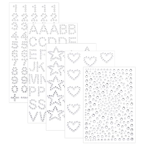 5 Blatt Strass Aufkleber, Selbstklebend Strasssteine Glitzer Strass Temporäre Tattoo Transparent Glitzersteine Schmucksteine Strasssticker für Gesicht Körper Nägel Deko DIY Handwerk von WY LIGHTING LEVEL