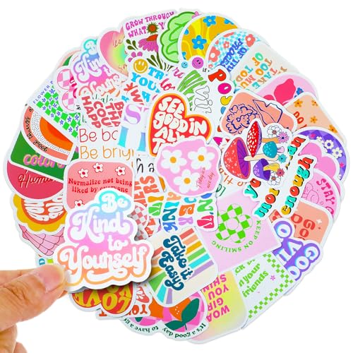 50 Stück Inspirierende Aufkleber, Niedliche Asthetische Stickers Bunte Süße Aufkleber Wasserdicht Scrapbook Aufkleber für Laptop Telefon Wasserflasche Skateboard Koffer Gitarre Handyhülle von WY LIGHTING LEVEL