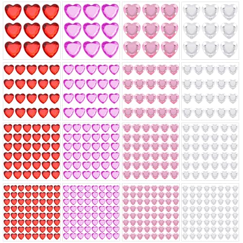 516 Stück Selbstklebend Herz Strasssteine Aufkleber KGlitzersteine Gesicht Aufkleber ristall Gesicht Strass Sticker Acryl Edelstein Sticker für Maniküre Valentinstag Sammelalbum DIY Handwerk von WY LIGHTING LEVEL