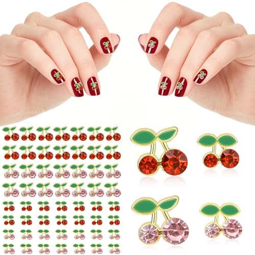 60 Stück Strasssteine Nägel Charms, Glitzer Kirsche Nail Gems Niedliche Nagelschmuck Süße Kristall Nagel Edelsteine Nagel Dekorationen für Nageldesign Maniküre DIY Handwerk Frauen und Mädchen von WY LIGHTING LEVEL