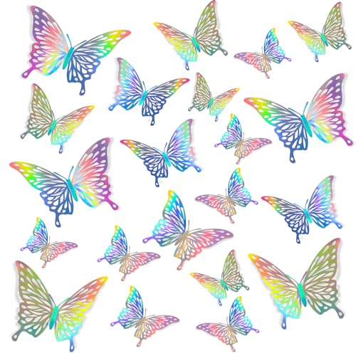 72 Stück 3D Schmetterling Wandaufkleber Spiegel Schmetterlinge Deko Abnehmbare Dekorative Papier Buntes Silber Klassenzimmer Dekor Set Hohle Wandtattoo Aufkleber für Party Heim Hochzeit Babyzimmer von WY LIGHTING LEVEL