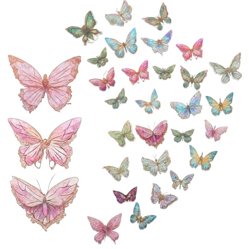 80 Stück Schmetterlings-Aufkleber-Set, Holografische Glitzer Schmetterling Sticker Eiskristalle Harz Abziehbilder Wasserdichte Glänzende Aufkleber für Scrapbooking Wasserflaschen Journaling von WY LIGHTING LEVEL