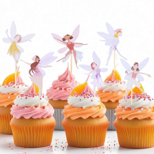 Cupcake-Topper mit Glitzer-Motiv, für den Garten, bunt, Flügel-Engel, Feen-Kuchenaufsatz, Blumen-Thema, Party-Dekoration, Ballett-Tänzerin, Kuchendekoration für Dusche, Geburtstag, Hochzeit, von WY LIGHTING LEVEL