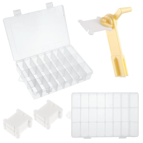 Stickgarn Aufbewahrung, Kreuzstich Faden Aufbewahrungsbox Stickgarn Organizer Box - 24 Fächer mit Spulenwickler 50 Hartplastik Zahnseide Spulen für Kreuzstich Handarbeit Stickerei DIY Handwerk von WY LIGHTING LEVEL