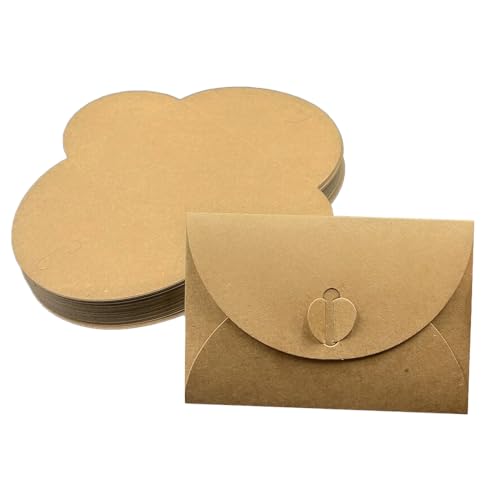 WYAN 50 Stück Mini Herz Briefumschläge,Kraftpapier-Liebesschnallenumschläge,Kraftpapier Umschläge, für Diy Weihnachtsgeschenkkarten Einladungen Dankeskarten(Braun) von WYAN