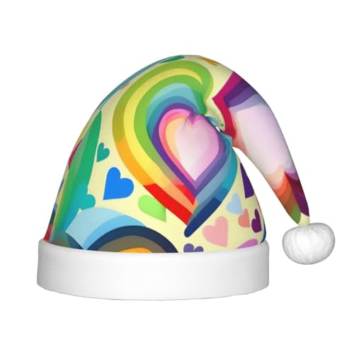 WYCZHY Weihnachtsmütze mit Herzen in Regenbogenfarben, Weihnachtsmannmütze, Urlaub für Teenager, Weihnachtsmütze für Neujahr, festliche Party, Kopfbedeckung von WYCZHY