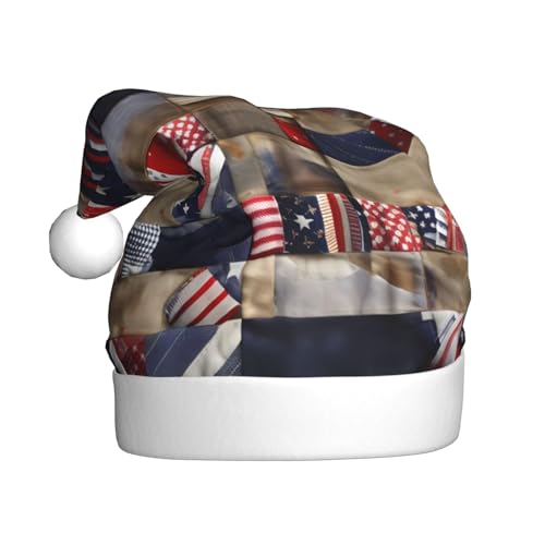 WYCZHY Weihnachtsmütze mit amerikanischer Flagge, Patchwork, Weihnachtsmannmütze, Urlaub für Erwachsene, Männer, Frauen, Weihnachtsmütze für Neujahr, festliche Party WYCZHY Weihnachtsmütze mit amerikanischer Flagge, Patchwork, Weihnachtsmannmütze, Urlaub für Erwachsene, Männer, Frauen, Weihnachtsmütze für Neujahr, festliche Party von WYCZHY