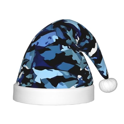 WYCZHY Weihnachtsmütze mit blauem Camouflage-Druck, Weihnachtsmannmütze, Urlaub für Teenager, Weihnachtsmütze für Neujahr, festliche Party-Kopfbedeckung von WYCZHY