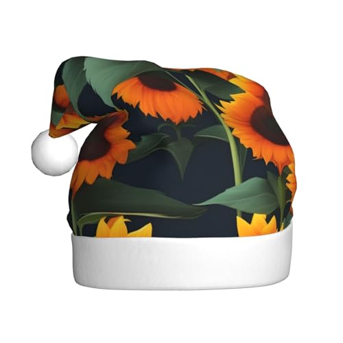 WYCZHY Weihnachtsmütze mit orangefarbener Sonnenblume, Weihnachtsmannmütze, Urlaub für Erwachsene, Männer, Frauen, Weihnachtsmütze für Neujahr, festliche Party WYCZHY Weihnachtsmütze mit orangefarbener Sonnenblume, Weihnachtsmannmütze, Urlaub für Erwachsene, Männer, Frauen, Weihnachtsmütze für Neujahr, festliche Party von WYCZHY