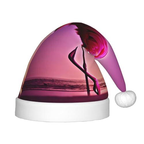 WYCZHY Weihnachtsmütze mit rotem Flamingo-Muster, Weihnachtsmannmütze, Urlaub für Teenager, Weihnachtsmütze für Neujahr, festliche Party-Kopfbedeckung von WYCZHY