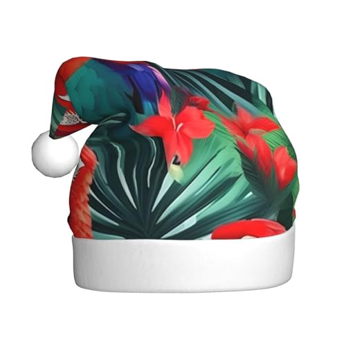 WYCZHY Weihnachtsmütze mit tropischen Blumen, Papageien, Weihnachtsmannmütze, Urlaub für Erwachsene, Männer, Frauen, Weihnachtsmütze für Neujahr, festliche Party WYCZHY Weihnachtsmütze mit tropischen Blumen, Papageien, Weihnachtsmannmütze, Urlaub für Erwachsene, Männer, Frauen, Weihnachtsmütze für Neujahr, festliche Party von WYCZHY