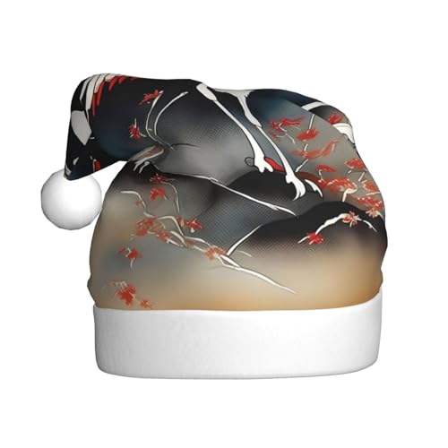 WYCZHY Weihnachtsmütze mit zwei japanischen Kranichen, Weihnachtsmannmütze, Urlaub für Erwachsene, Männer, Frauen, Weihnachtsmütze für Neujahr, festliche Party WYCZHY Weihnachtsmütze mit zwei japanischen Kranichen, Weihnachtsmannmütze, Urlaub für Erwachsene, Männer, Frauen, Weihnachtsmütze für Neujahr, festliche Party von WYCZHY