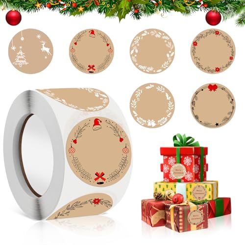 Aufkleber Weihnachten, 500 Stück Weihnachtsgeschenketiketten, Weihnachten Selbstklebende Geschenketiketten, Kraftpapier Optik Weihnachtsaufkleber, Für Party Geschenkverpackungen Umschlag (6 Muster) von WYFDCZZP