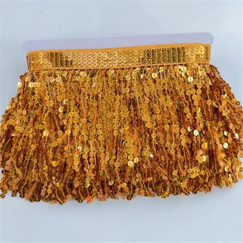15 cm breiter Quasten-Fransenbesatz mit Pailletten-Spitzenband for lateinamerikanische Tanzkleider, Dekorationszubehör, DIY-Bekleidung, Nähzubehör(Golden yellow,10 yards) von WYFDMNN