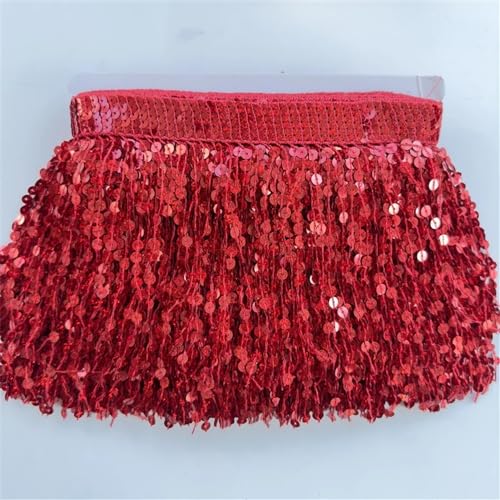 15 cm breiter Quasten-Fransenbesatz mit Pailletten-Spitzenband for lateinamerikanische Tanzkleider, Dekorationszubehör, DIY-Bekleidung, Nähzubehör(Red,10 yards) von WYFDMNN