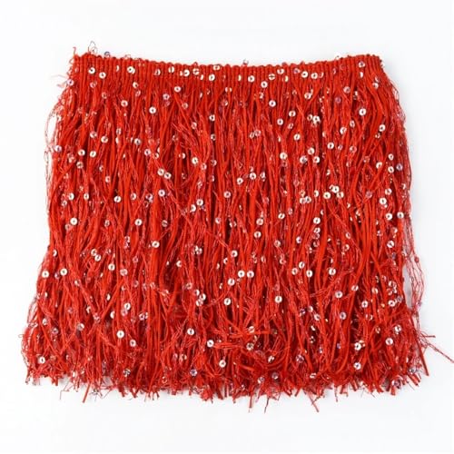 20 cm Pailletten Quaste Fransenbesatz Spitzenband for Nähen von lateinamerikanischen Tanzkleidern Vorhangstoffen DIY Kleidungszubehör(Red,2Meters) von WYFDMNN