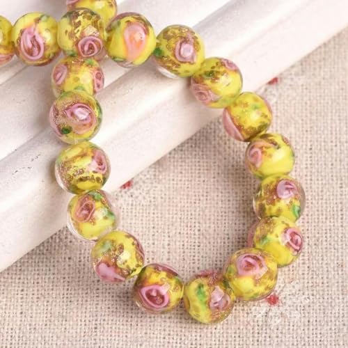 10 Stück 8 mm goldene Folienblume, handgefertigte lose Lampwork-Glasperlen zur Schmuckherstellung, DIY-Armbandzubehör-Gelb-8 mm von WYLZBA